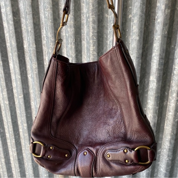 VTG Michael Kors Burgundy Brown Hobo Shoulder Bag w/ Gold Hardware - Picture 4 of 9
